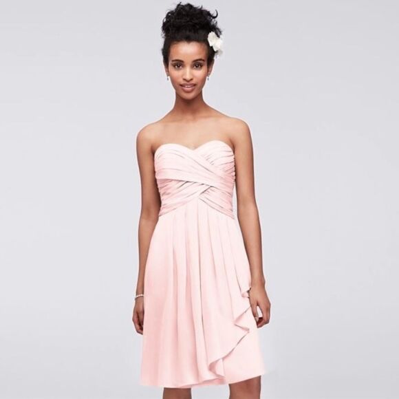 David’s Bridal Pink Chiffon Strapless Bridesmaid Dress - Picture 1 of 10